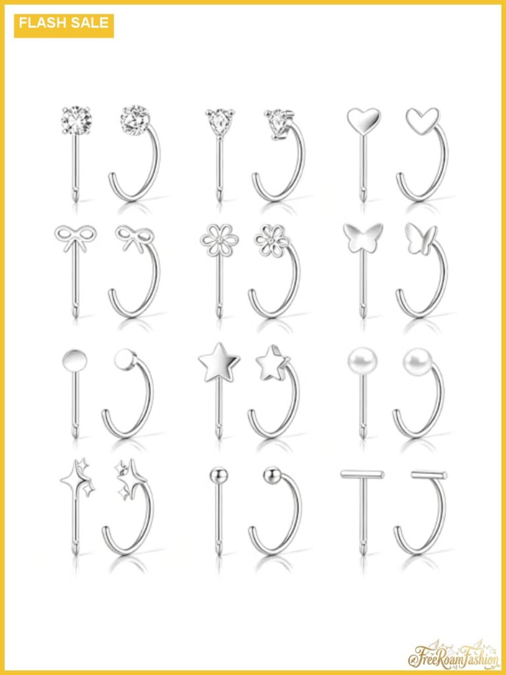12 Pairs Gold Filled Backless Half Hoop Earrings Set Hypoallergenic Huggie